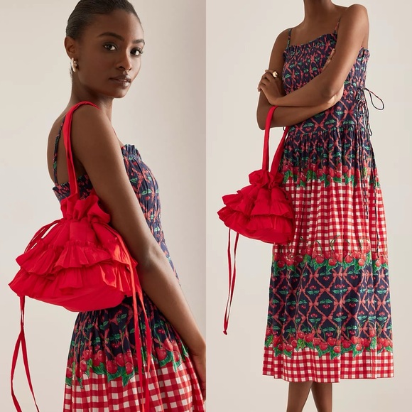 Damson Madder Handbags - Anthropologie X Damson Madder Red Sita Frilly Pouch Bag OS Boho Cottage Prairie